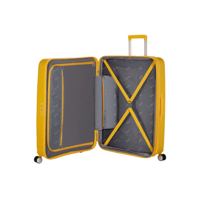 American Tourister Soundbox Spinner 80/30 TSA Expandable golden yellow