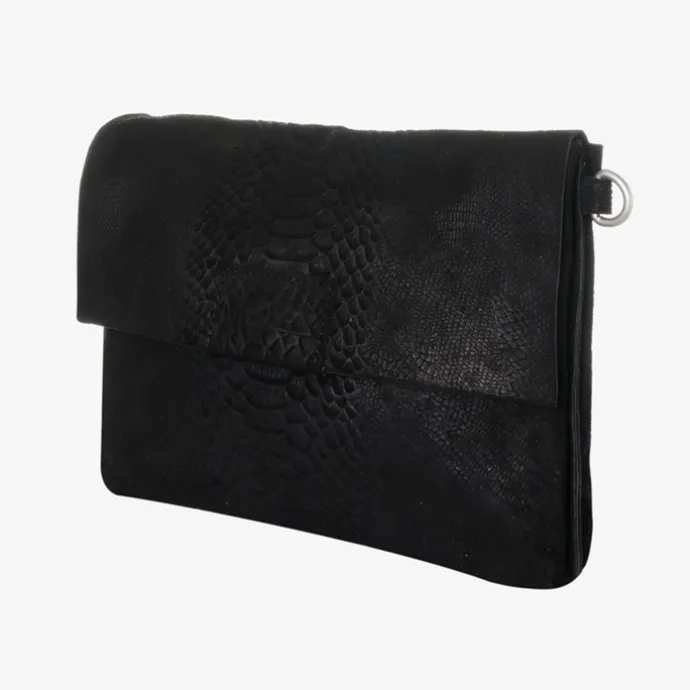 Mozz Luieretui Crossbody Suede snake zwart