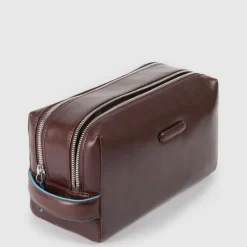 Piquadro Black Square Beauty bag 2 zippers brown