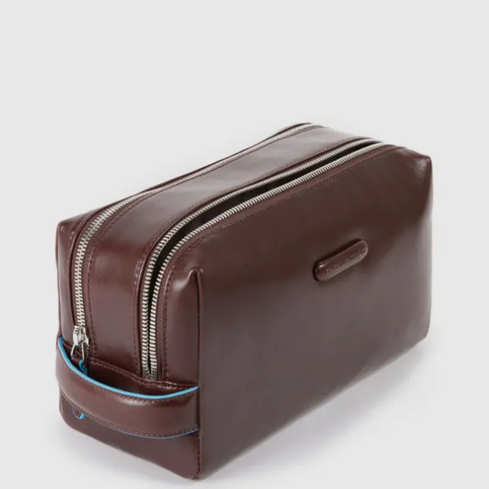 Piquadro Black Square Beauty bag 2 zippers brown