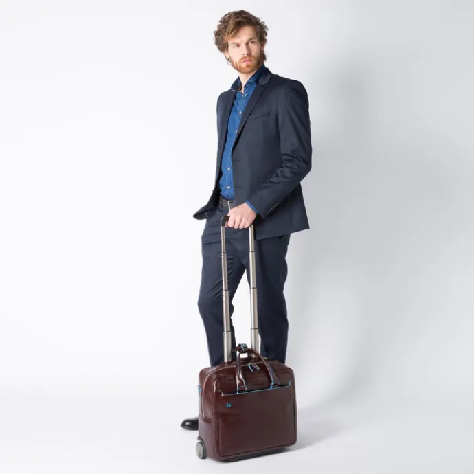 Piquadro Black Square Briefcase with wheels brown