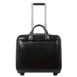 Piquadro Black Square Briefcase with wheels 2 compartments black