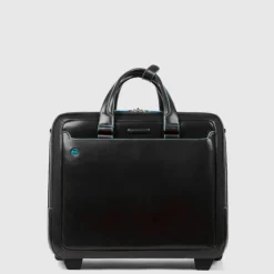 Piquadro Black Square Briefcase with wheels 2 compartments black