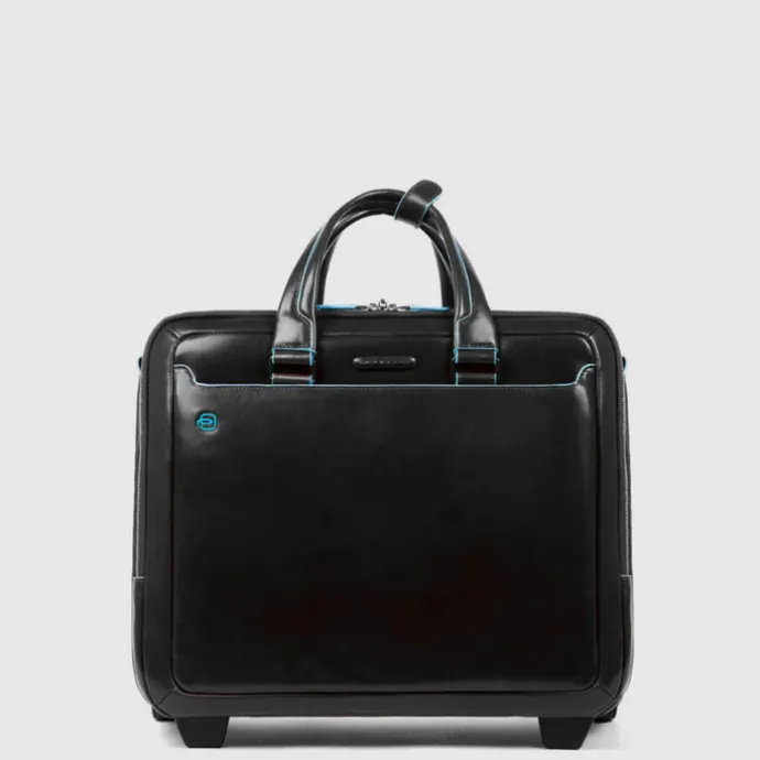 Piquadro Black Square Briefcase with wheels 2 compartments black