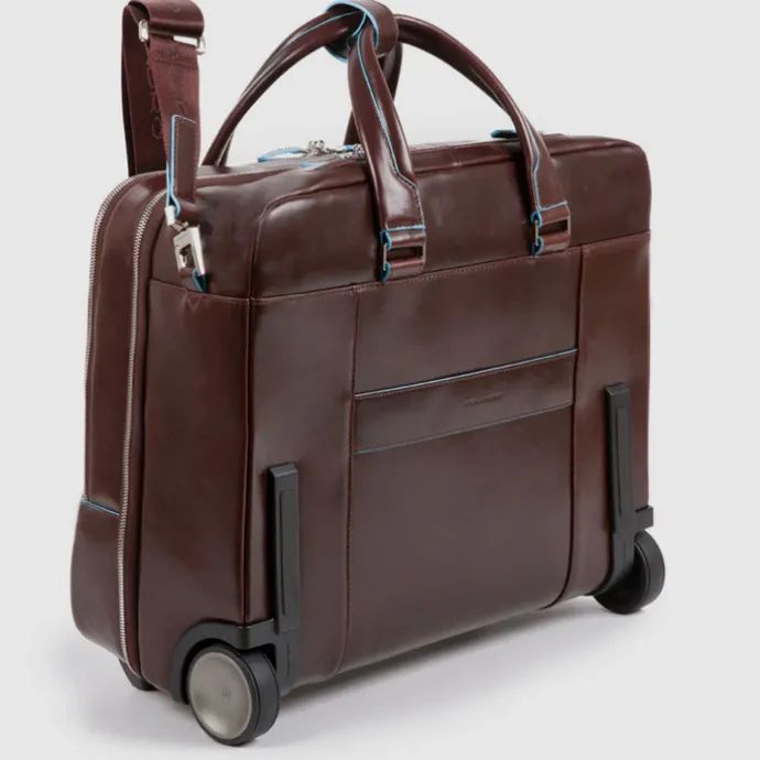 Piquadro Black Square Briefcase with wheels 2 compartments black