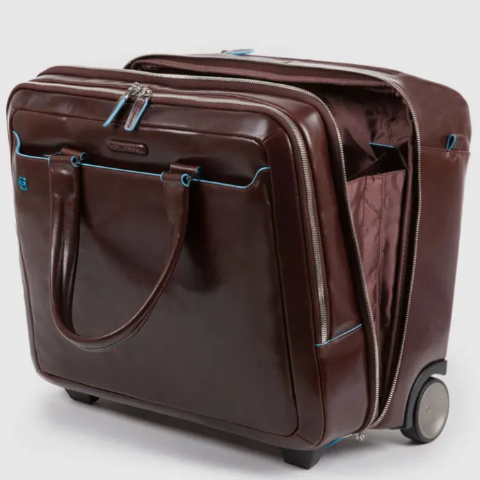 Piquadro Black Square Briefcase with wheels 2 compartments black