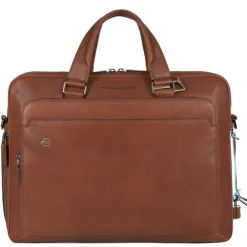 Piquadro Black Square Portfolio Computer Briefcase with iPad Compartment tobacco