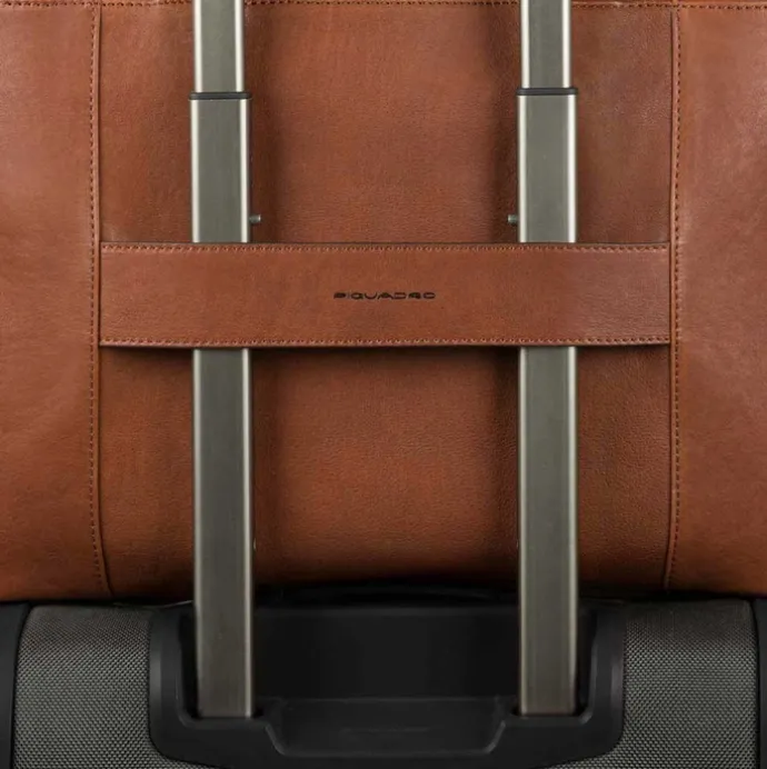 Piquadro Black Square Portfolio Computer Briefcase with iPad Compartment tobacco