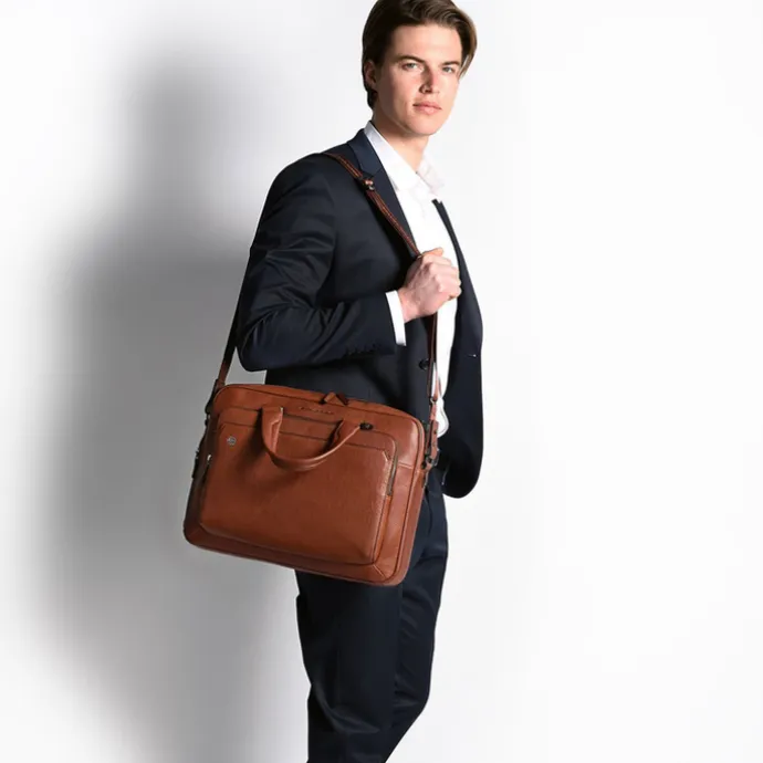 Piquadro Black Square Portfolio Computer Briefcase with iPad Compartment black