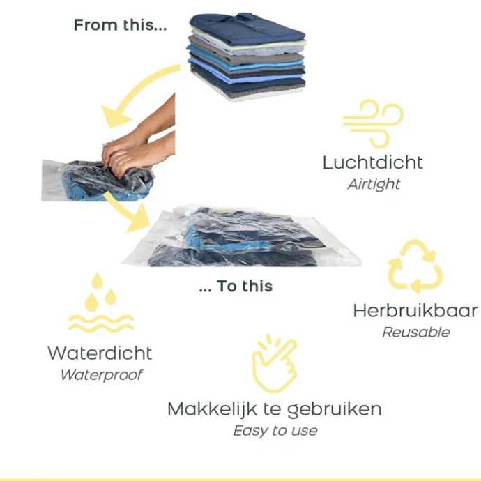 Travelbags Space Buddy Vacuümzakken Travelset 4-pcs transparant