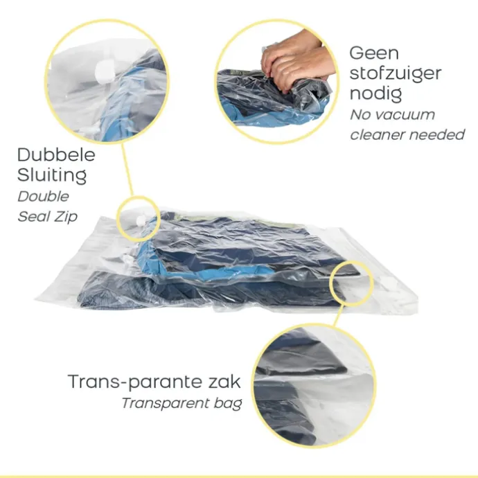 Travelbags Space Buddy Vacuümzakken Travelset 4-pcs transparant