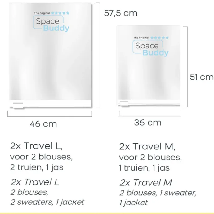 Travelbags Space Buddy Vacuümzakken Travelset 4-pcs transparant