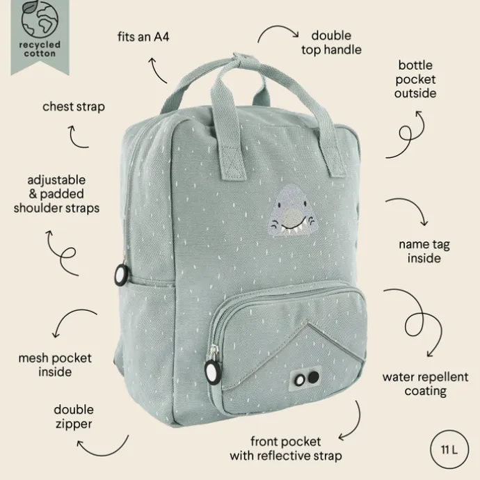 Trixie Mr. Shark Large Backpack light grey