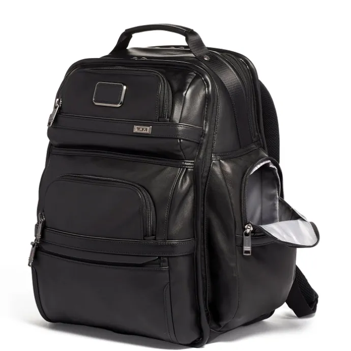 TUMI Alpha Leather Brief Pack Backpack black